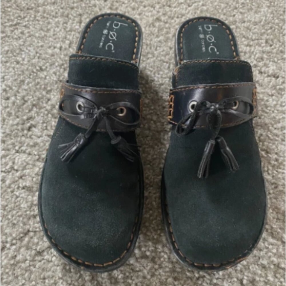 BOC Black Suede‎ Leather Clogs Loafers size 9 Wedge Heel Mules